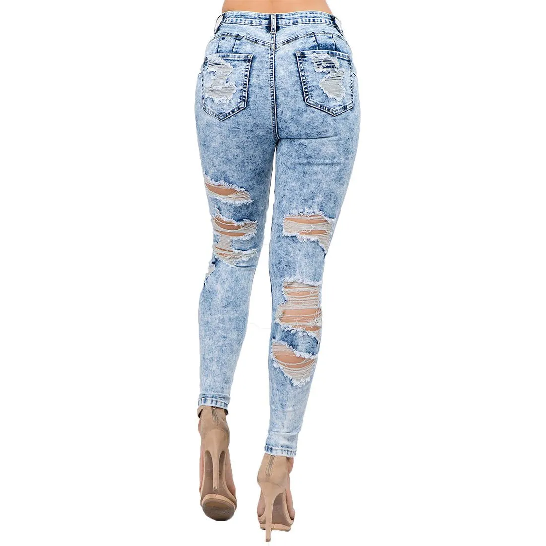 ACID WASH SKINNY JEANS LIGHT BLUE