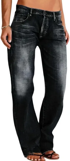 Akivide Women's Baggy Wide Leg Jeans Ripped Causal Loose Fit Boyfriend Distressed Straight Leg Ladies Denim Pants