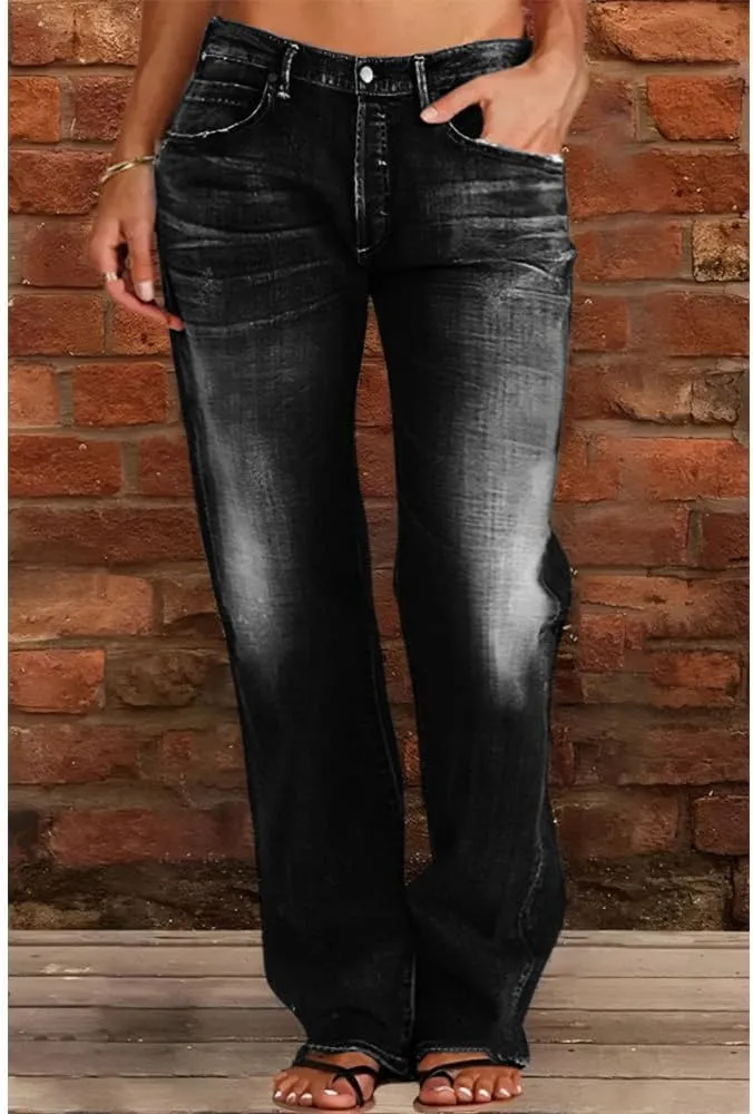 Akivide Women's Baggy Wide Leg Jeans Ripped Causal Loose Fit Boyfriend Distressed Straight Leg Ladies Denim Pants