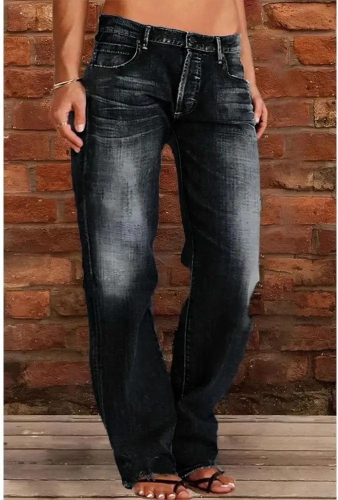 Akivide Women's Baggy Wide Leg Jeans Ripped Causal Loose Fit Boyfriend Distressed Straight Leg Ladies Denim Pants