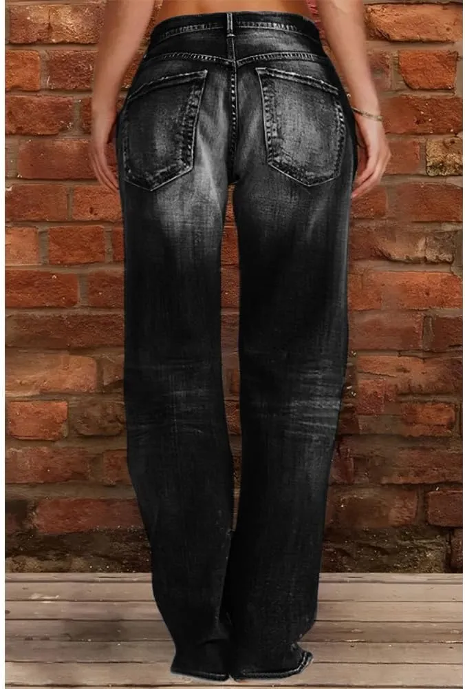 Akivide Women's Baggy Wide Leg Jeans Ripped Causal Loose Fit Boyfriend Distressed Straight Leg Ladies Denim Pants