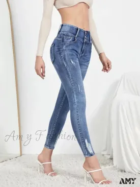 Amy Fashion - Autumn Stretch Ripped Fashion Casual Skinny Slim Denim Pencil Jean