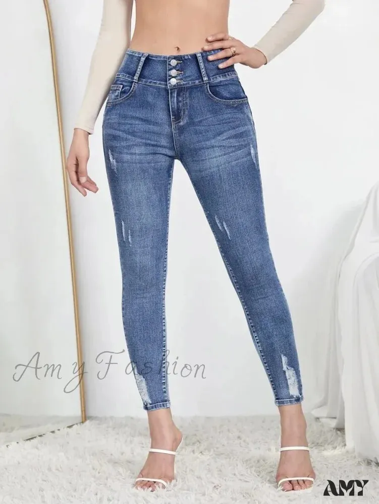 Amy Fashion - Autumn Stretch Ripped Fashion Casual Skinny Slim Denim Pencil Jean