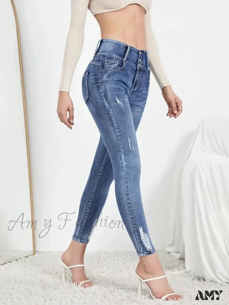 Amy Fashion - Autumn Stretch Ripped Fashion Casual Skinny Slim Denim Pencil Jean