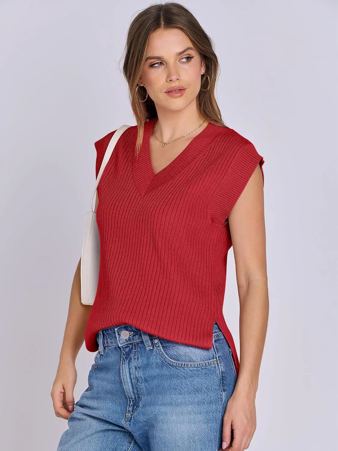 ANRABESS Womens V Neck Sweater Vest Oversized Sleeveless Tops Casual Ribbed Knit Loose 2025 Summer Tank Top Outfits Clothes