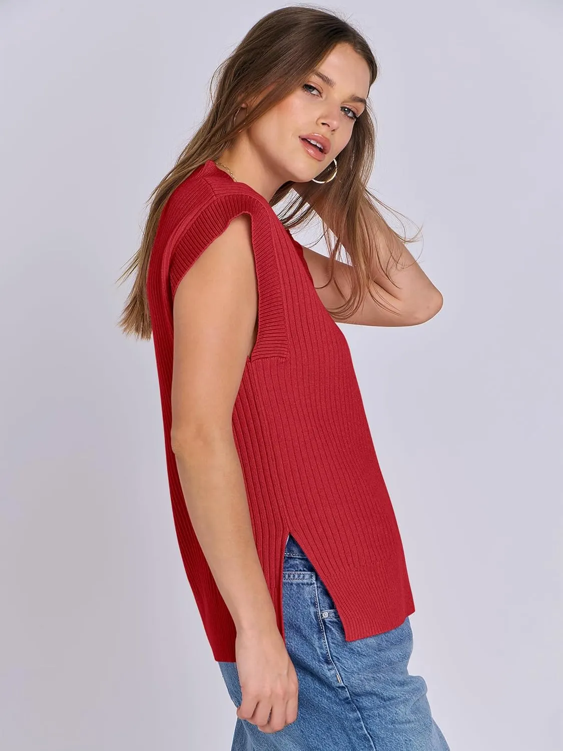 ANRABESS Womens V Neck Sweater Vest Oversized Sleeveless Tops Casual Ribbed Knit Loose 2025 Summer Tank Top Outfits Clothes