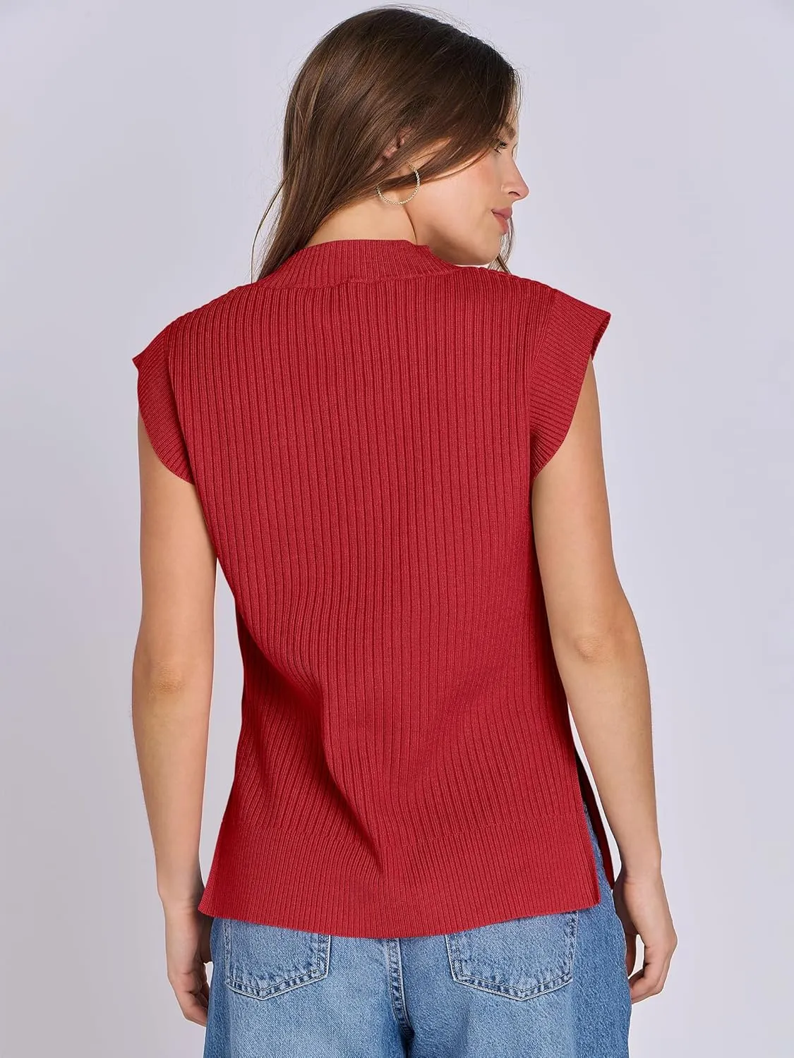 ANRABESS Womens V Neck Sweater Vest Oversized Sleeveless Tops Casual Ribbed Knit Loose 2025 Summer Tank Top Outfits Clothes