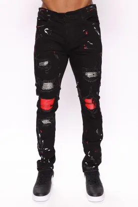 Back Patched Skinny Jeans - Black
