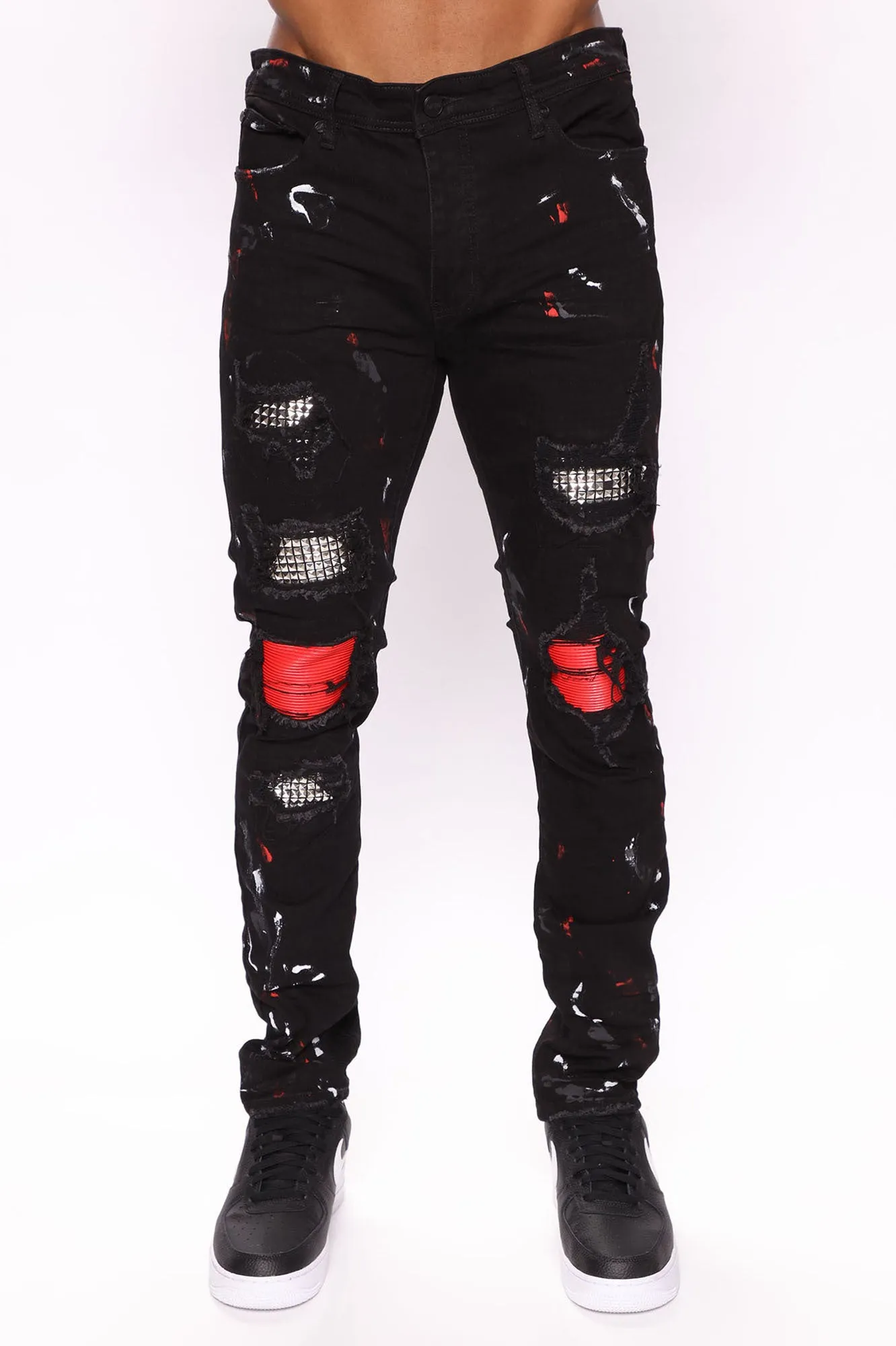 Back Patched Skinny Jeans - Black