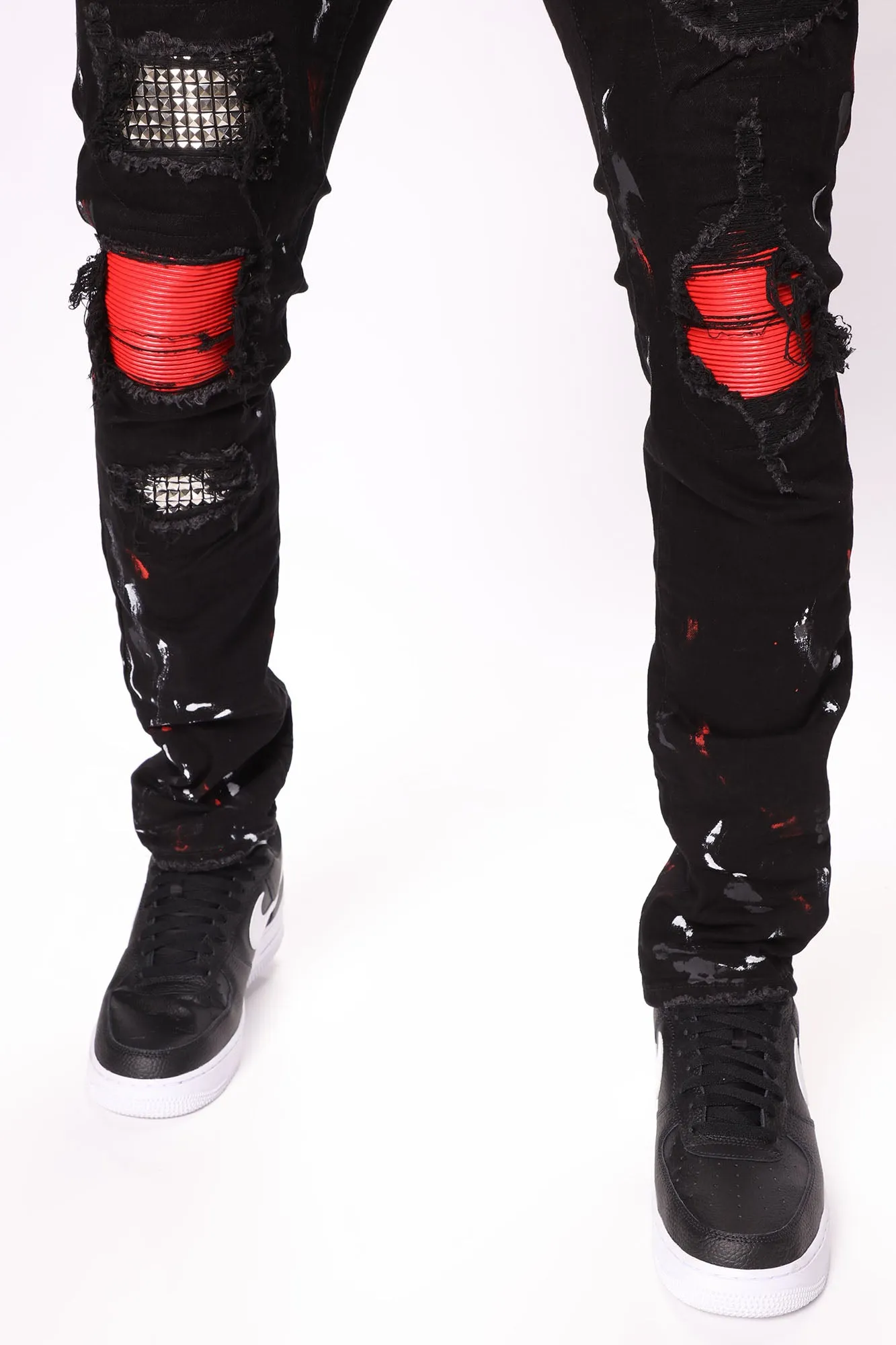 Back Patched Skinny Jeans - Black
