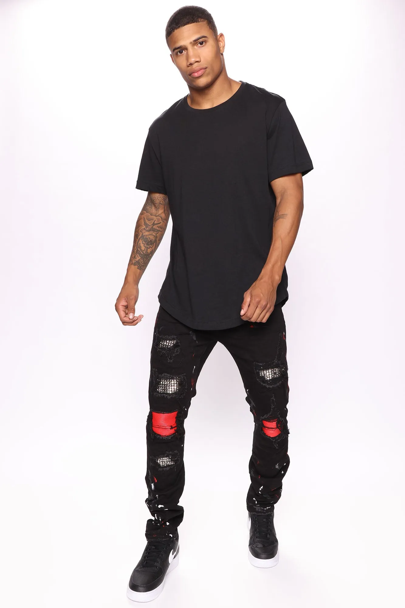 Back Patched Skinny Jeans - Black