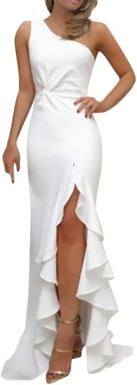 BAXLIMEK Formal Dresses for Women,2025 Elegant Bodycon One Shoulder Cocktail Dress,Trendy High Slit Flowy Hem Party Dress