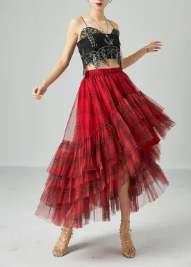 Beautiful Mulberry Asymmetrical Patchwork Wrinkled Tulle Skirt Summer LY2427