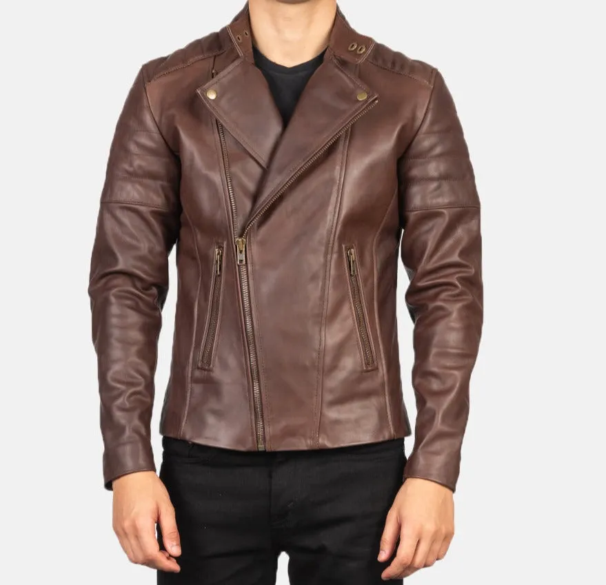BIKER-1425 MUSH Brown Leather Biker Jacket