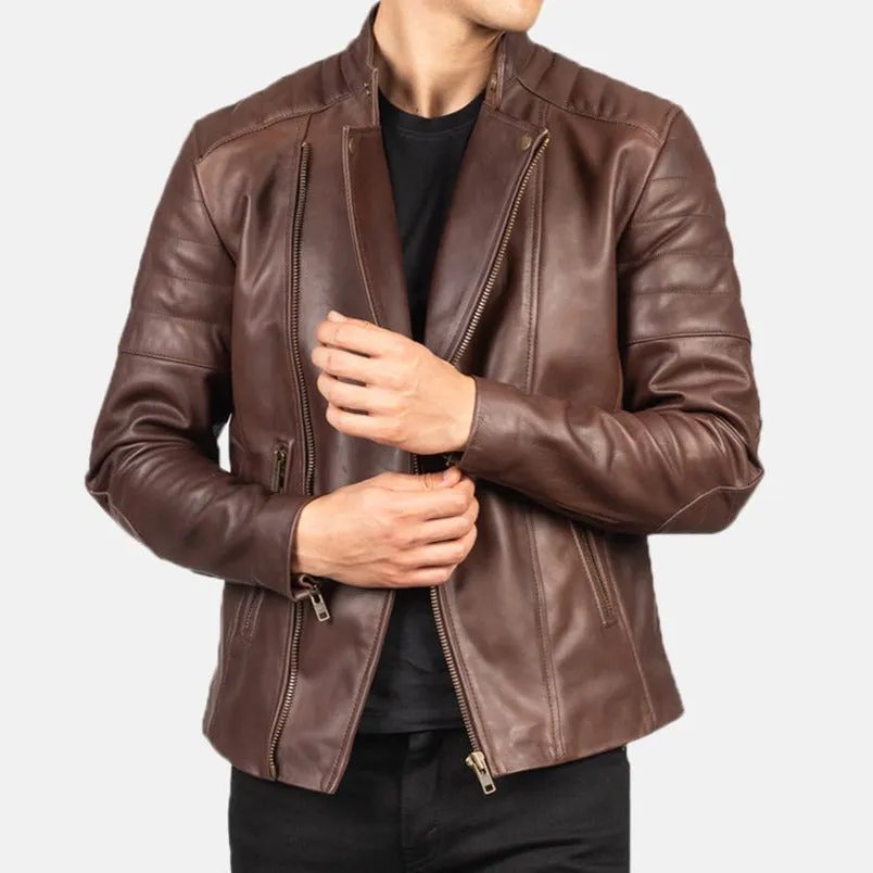 BIKER-1425 MUSH Brown Leather Biker Jacket