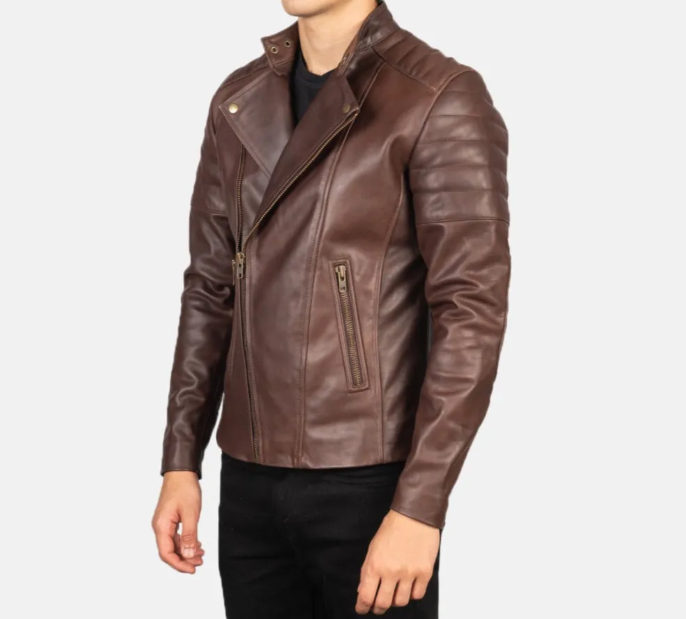 BIKER-1425 MUSH Brown Leather Biker Jacket