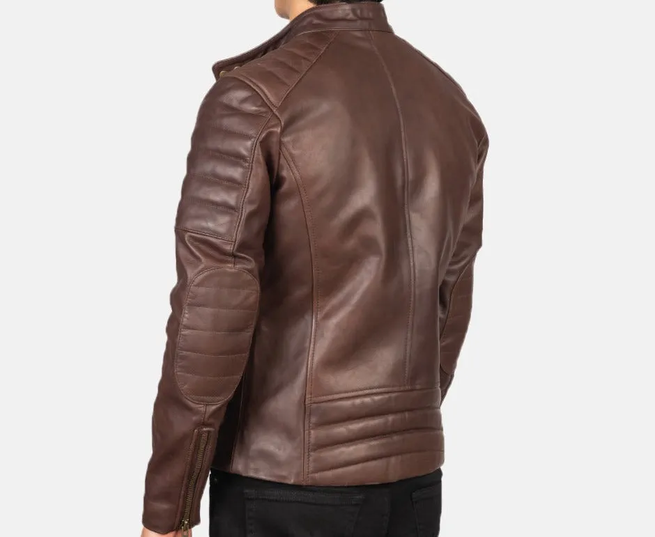 BIKER-1425 MUSH Brown Leather Biker Jacket