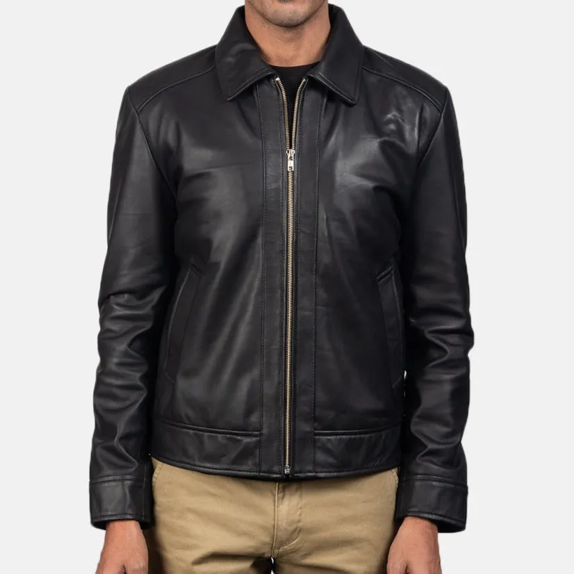 BIKER-1441 MUSH Black Leather Jacket