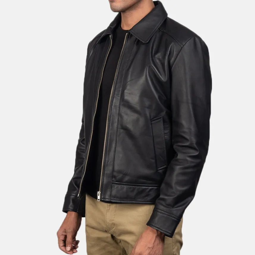 BIKER-1441 MUSH Black Leather Jacket