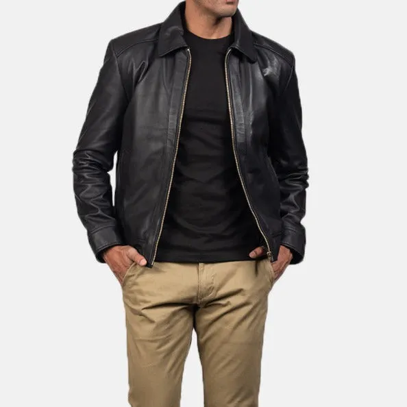 BIKER-1441 MUSH Black Leather Jacket