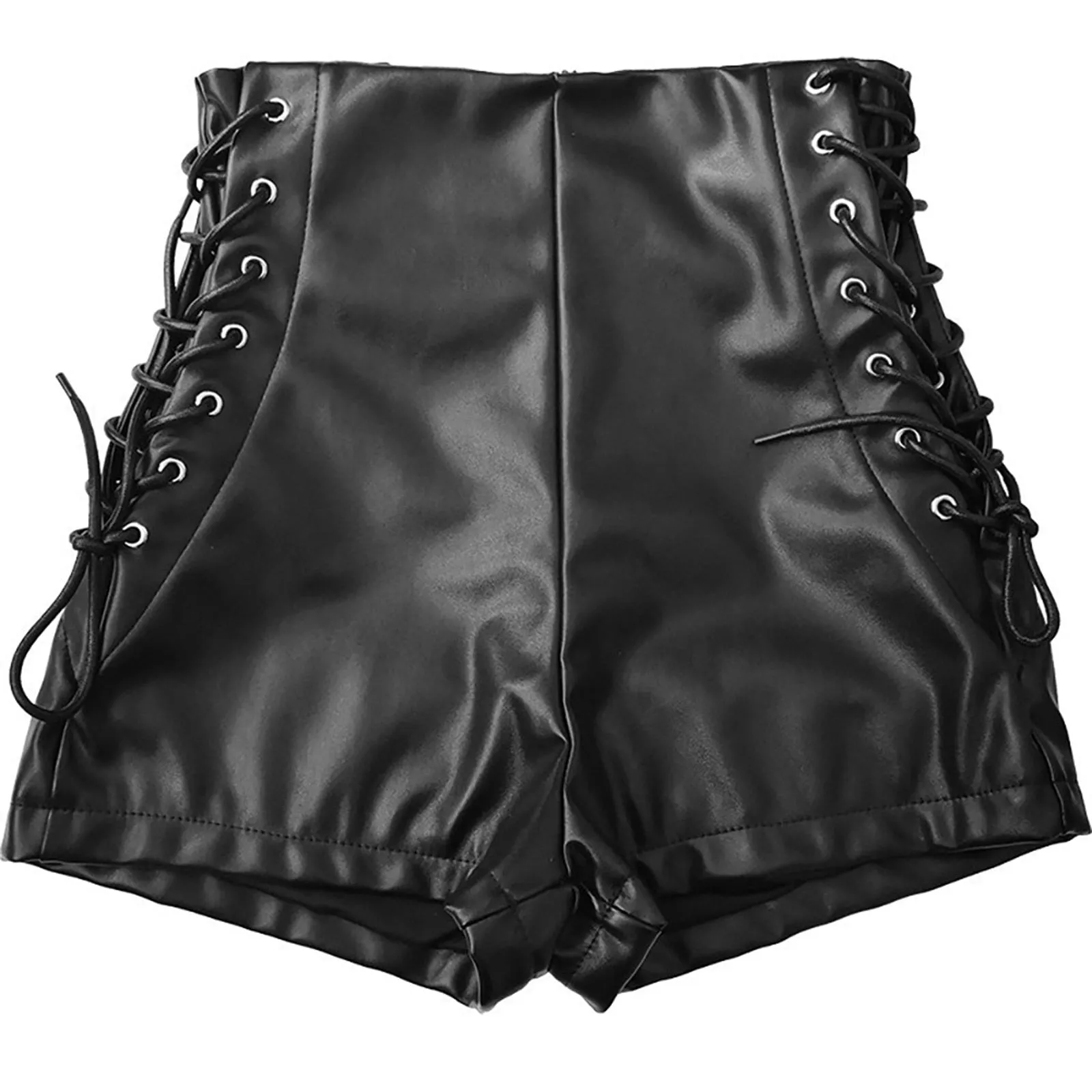 Black PU Lace-up Hot Pants