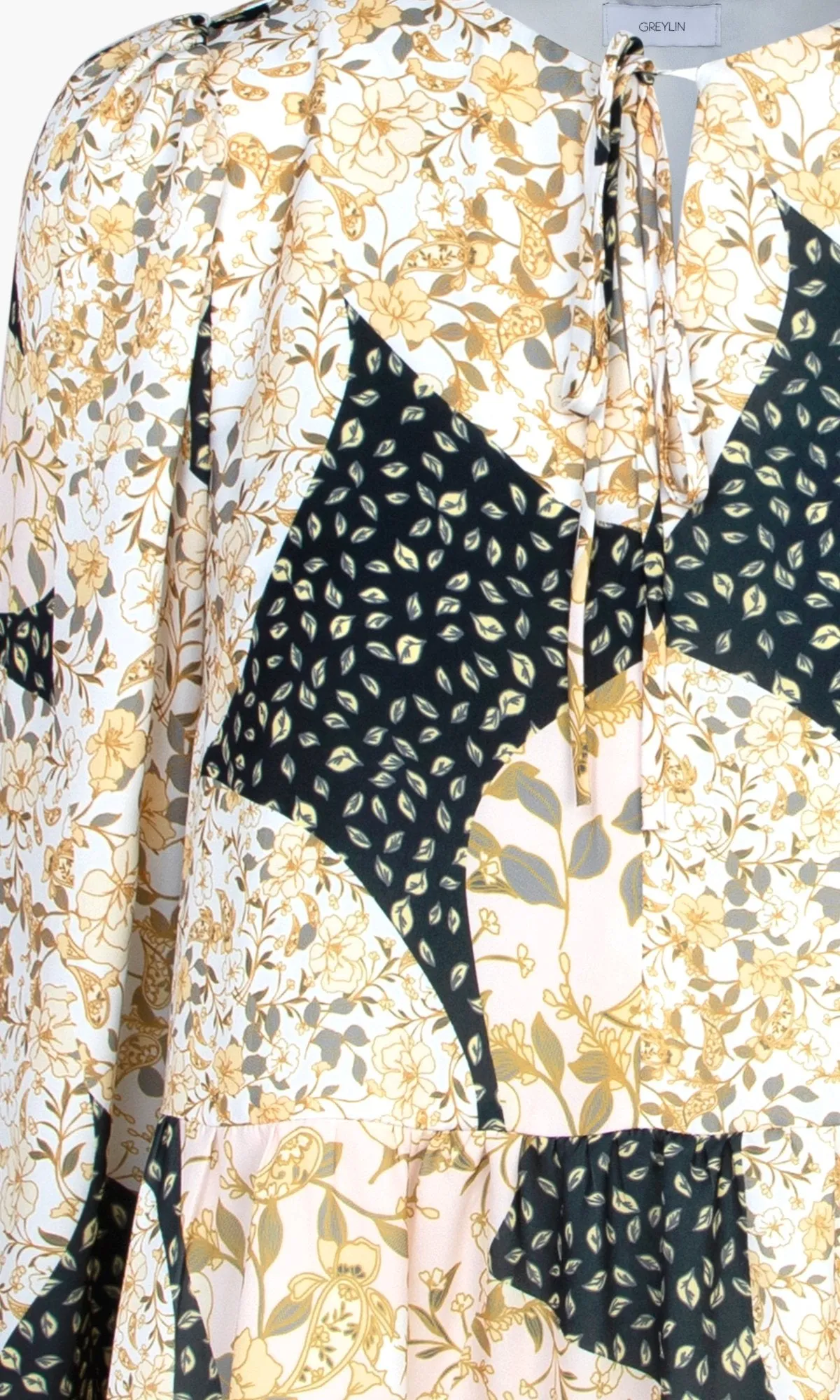 Black/Yellow Patchwork Tiered Skylar Dress