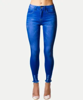 Blue Distressed Hem Skinny Jeans