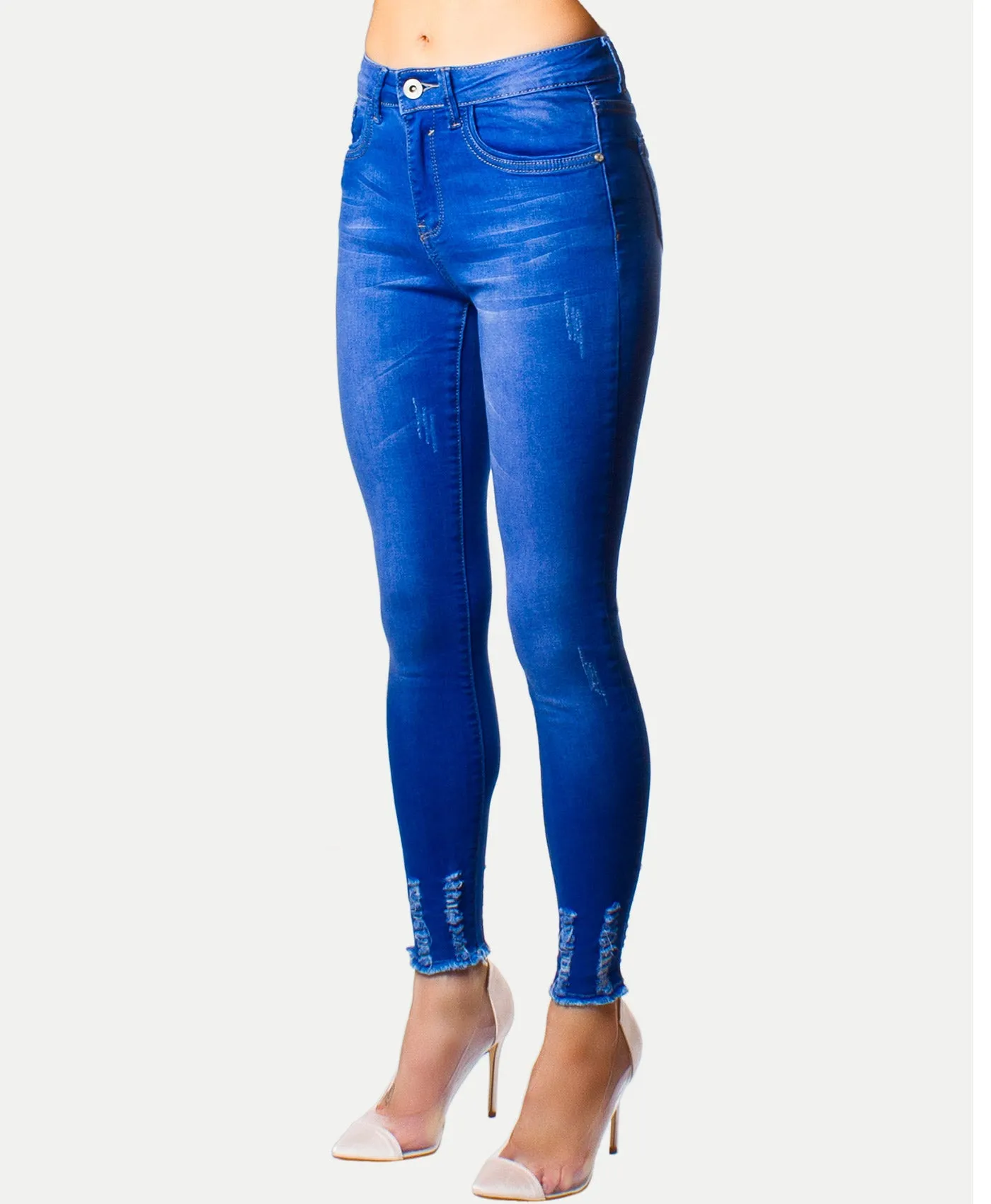 Blue Distressed Hem Skinny Jeans