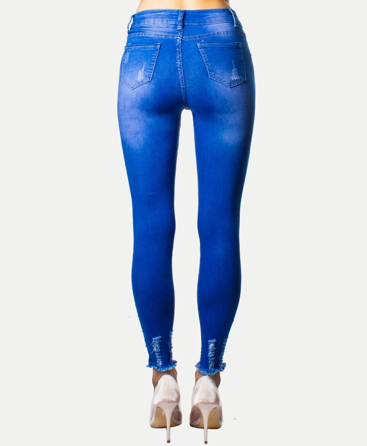 Blue Distressed Hem Skinny Jeans