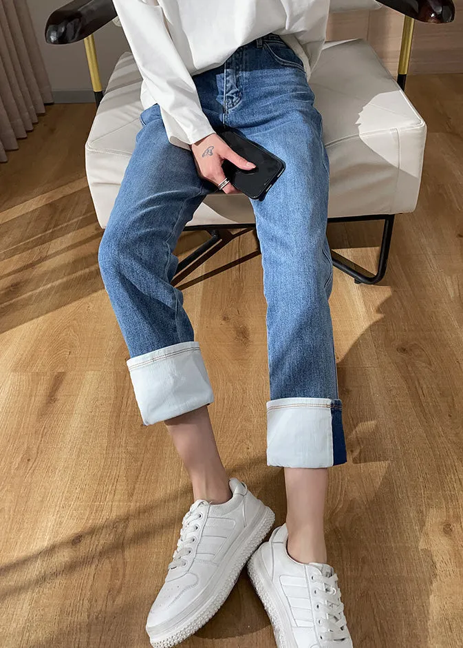Bohemian Blue High Waist Cotton Denim Corp Pants Summer LY6167