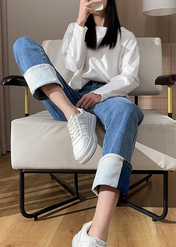 Bohemian Blue High Waist Cotton Denim Corp Pants Summer LY6167