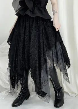 Boho Black Elastic Waist Lace Patchwork Tulle Maxi Skirt Fall LY9311