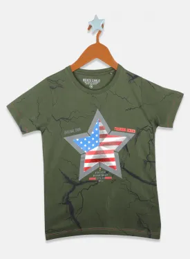 Boys Olive Printed T-Shirts