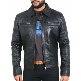 Casual Leather Jacket in Biker Style for Men