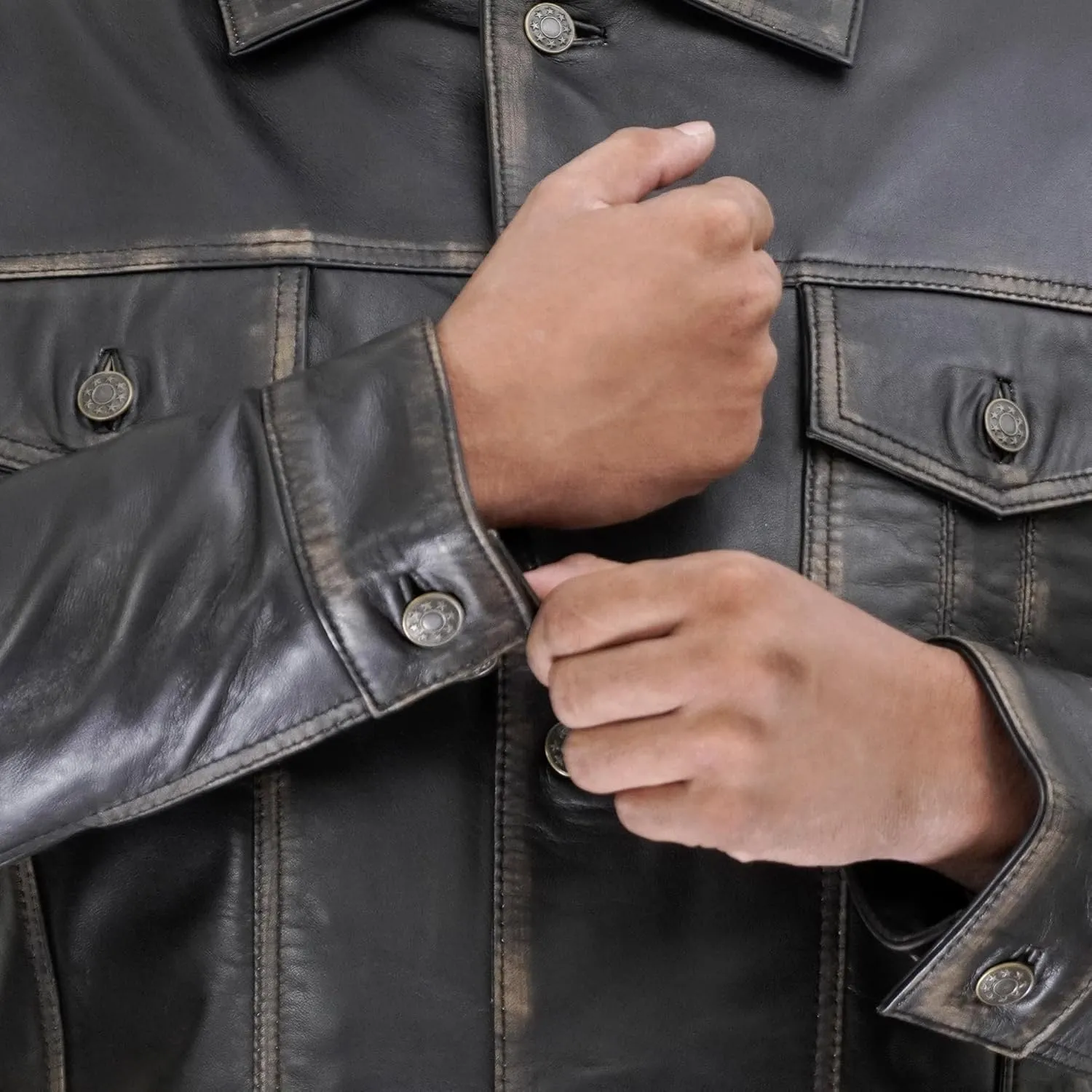 Casual Real Lambskin Vintage Style Outwear Mens Leather Jackets - Turn Down Collar Leather Trucker Jacket Men