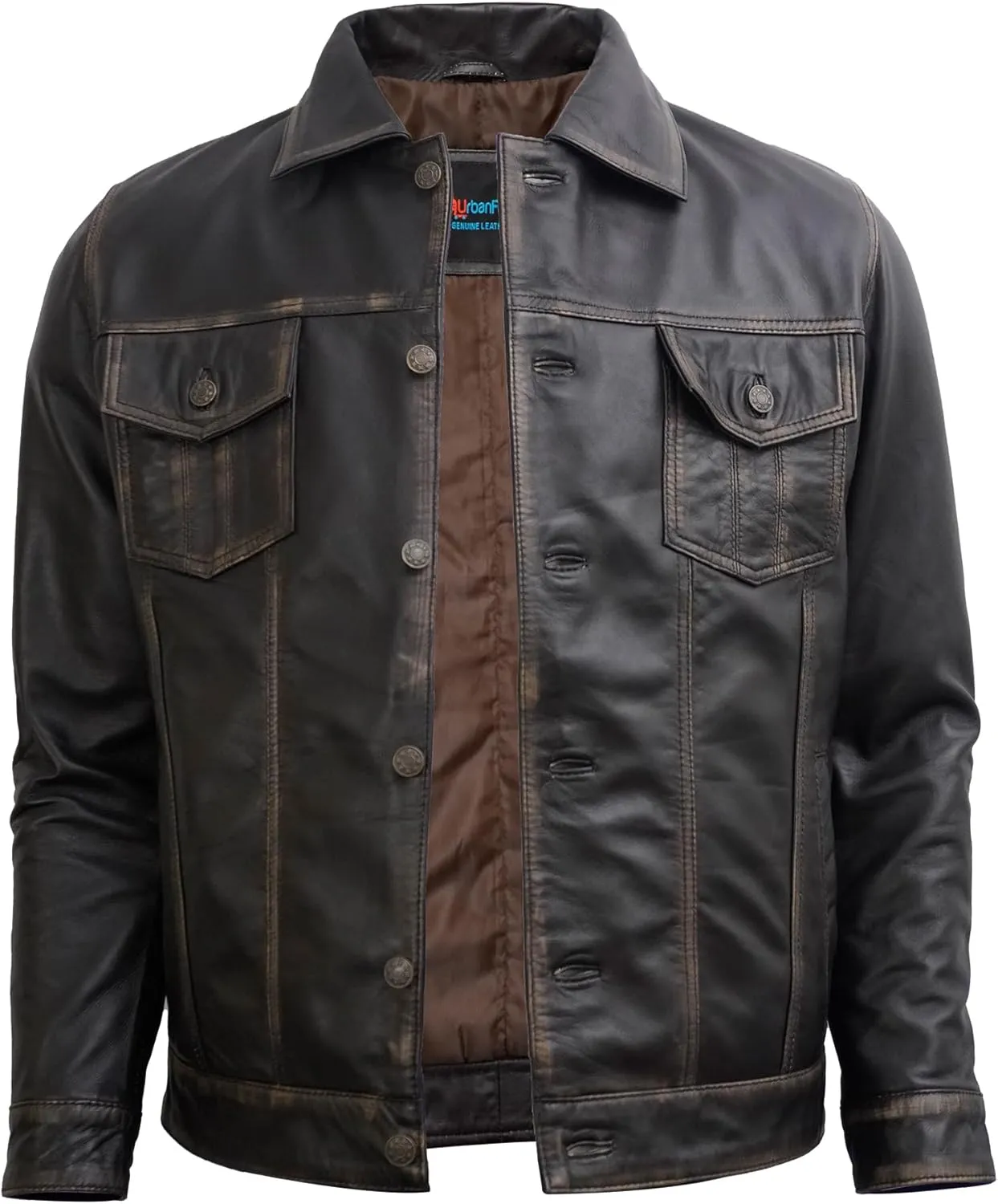 Casual Real Lambskin Vintage Style Outwear Mens Leather Jackets - Turn Down Collar Leather Trucker Jacket Men