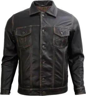 Casual Real Lambskin Vintage Style Outwear Mens Leather Jackets - Turn Down Collar Leather Trucker Jacket Men