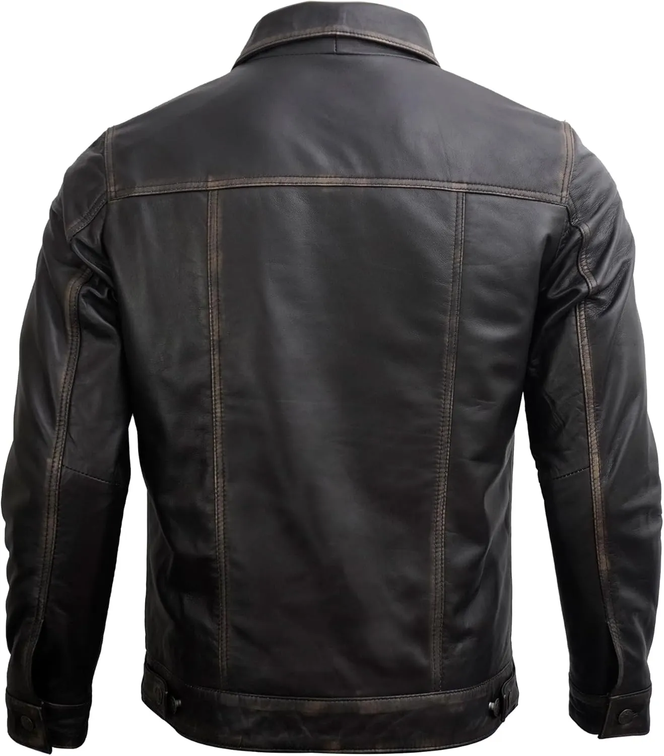 Casual Real Lambskin Vintage Style Outwear Mens Leather Jackets - Turn Down Collar Leather Trucker Jacket Men
