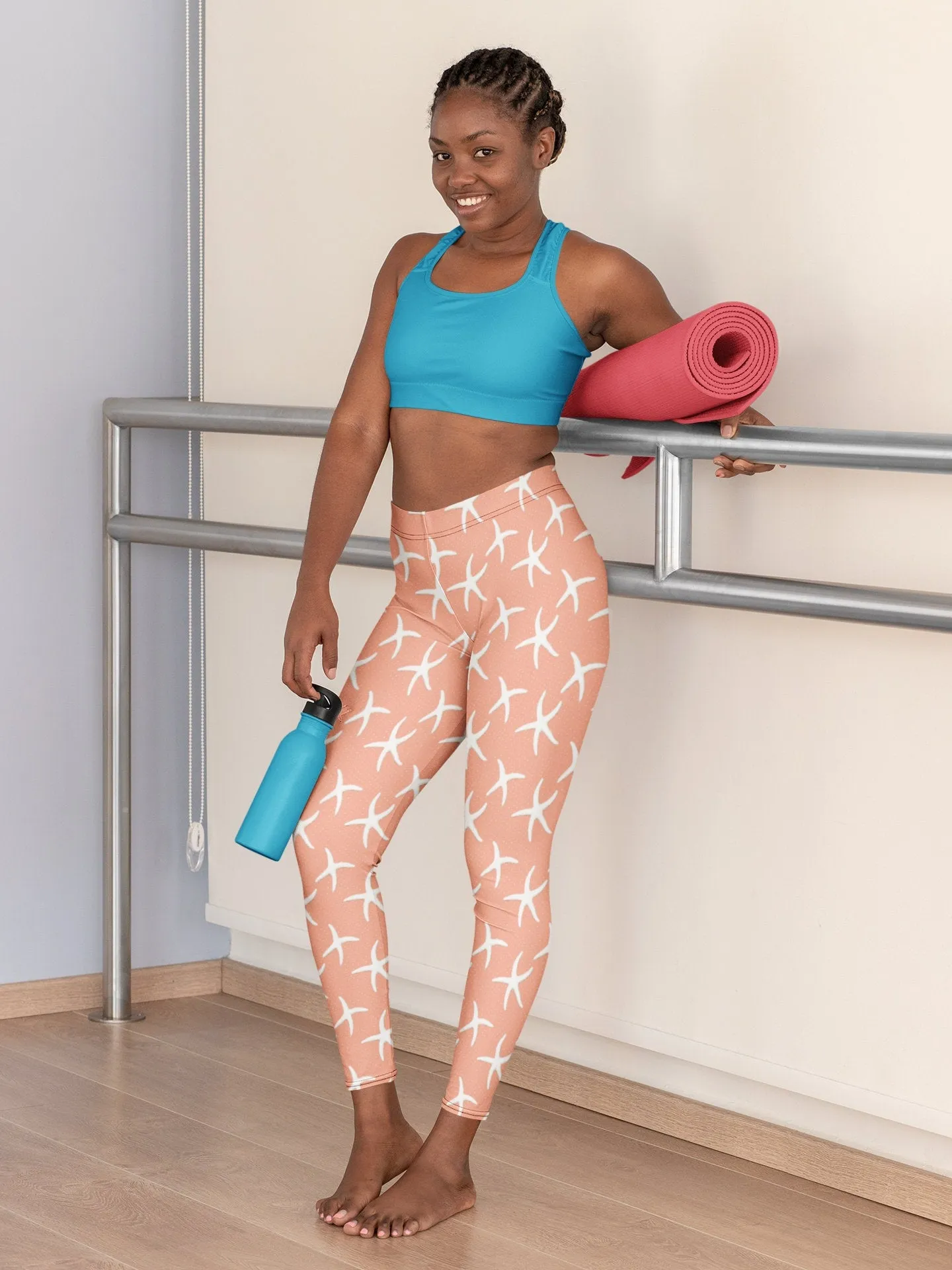 Coral Starfish Leggings, Workout Leggings, Casual Leggings, Activewear Leggings, Yoga Pants, Skinny fit Leggings, Exercise Clothing, Stretch
