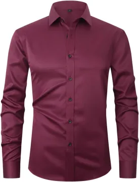 corfty Men Long Sleeve Dress Shirt - Regular Fit Stretch Free-Wrinkle Button Down Shirt