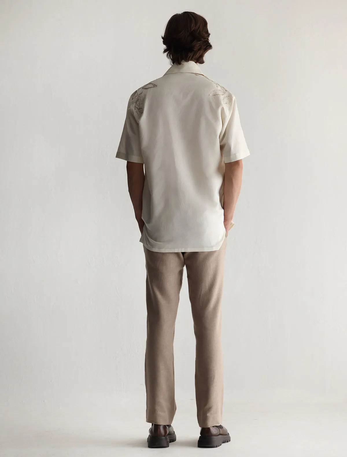 CREAM EMBROIDERED HALF SLEEVE SHIRT