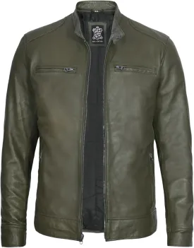 Decrum Mens Leather Jacket - Cafe Racer Style Real Lambskin Leather Jacket Men