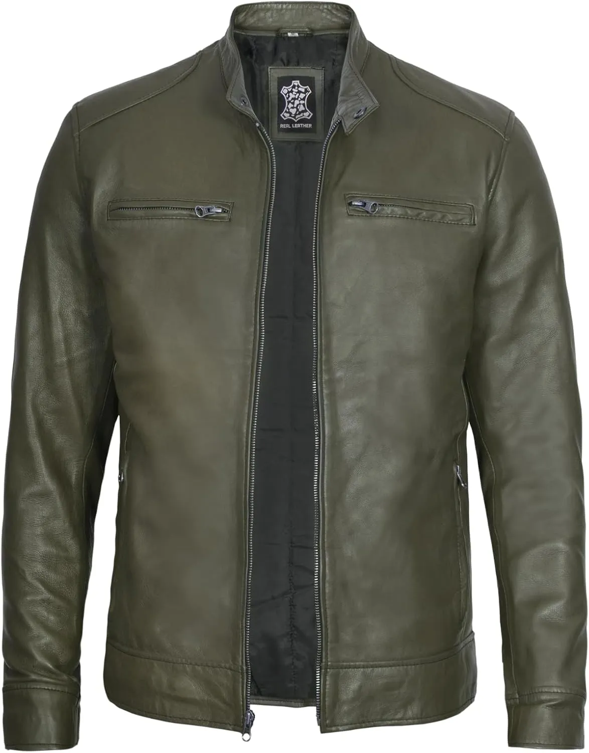Decrum Mens Leather Jacket - Cafe Racer Style Real Lambskin Leather Jacket Men