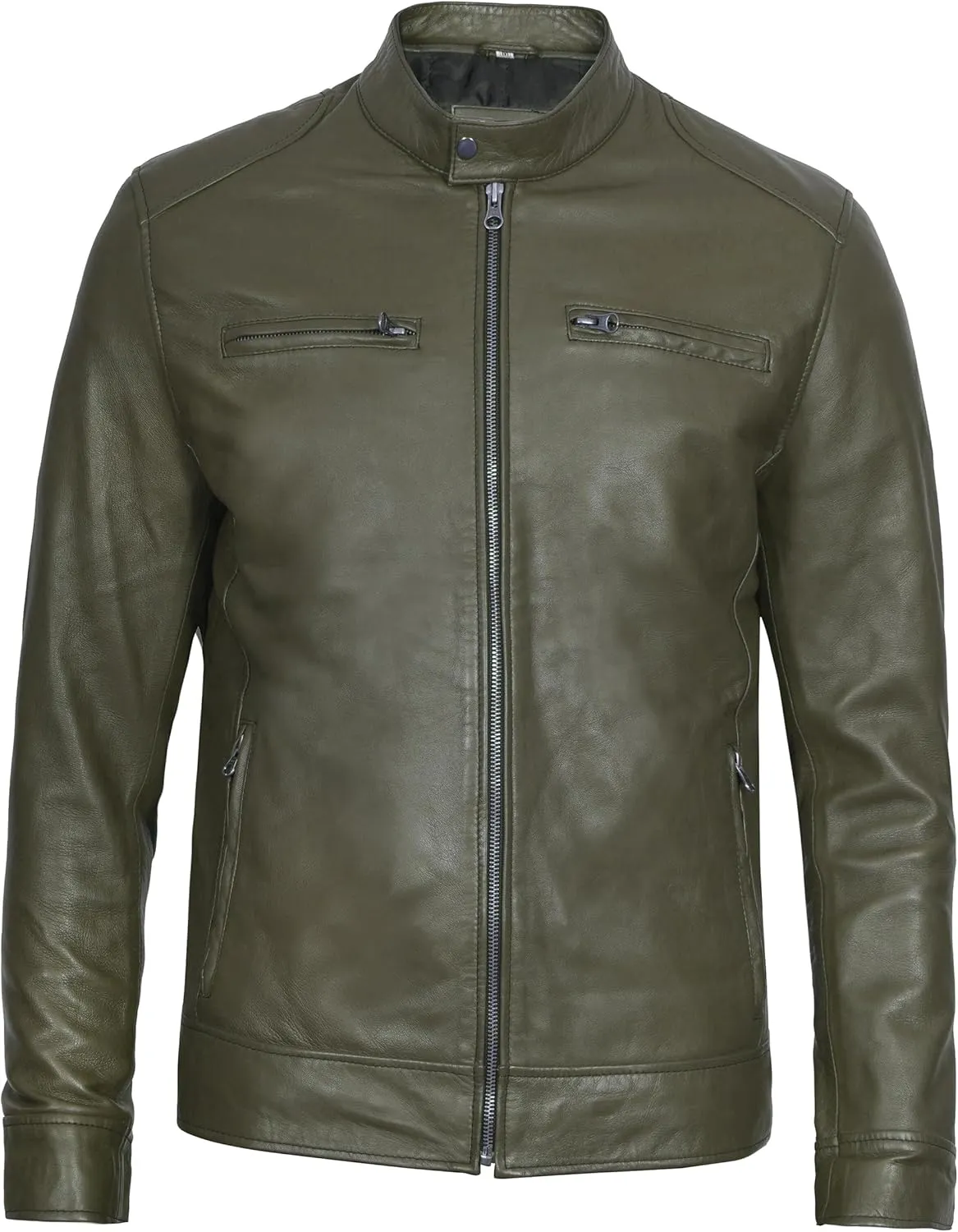 Decrum Mens Leather Jacket - Cafe Racer Style Real Lambskin Leather Jacket Men
