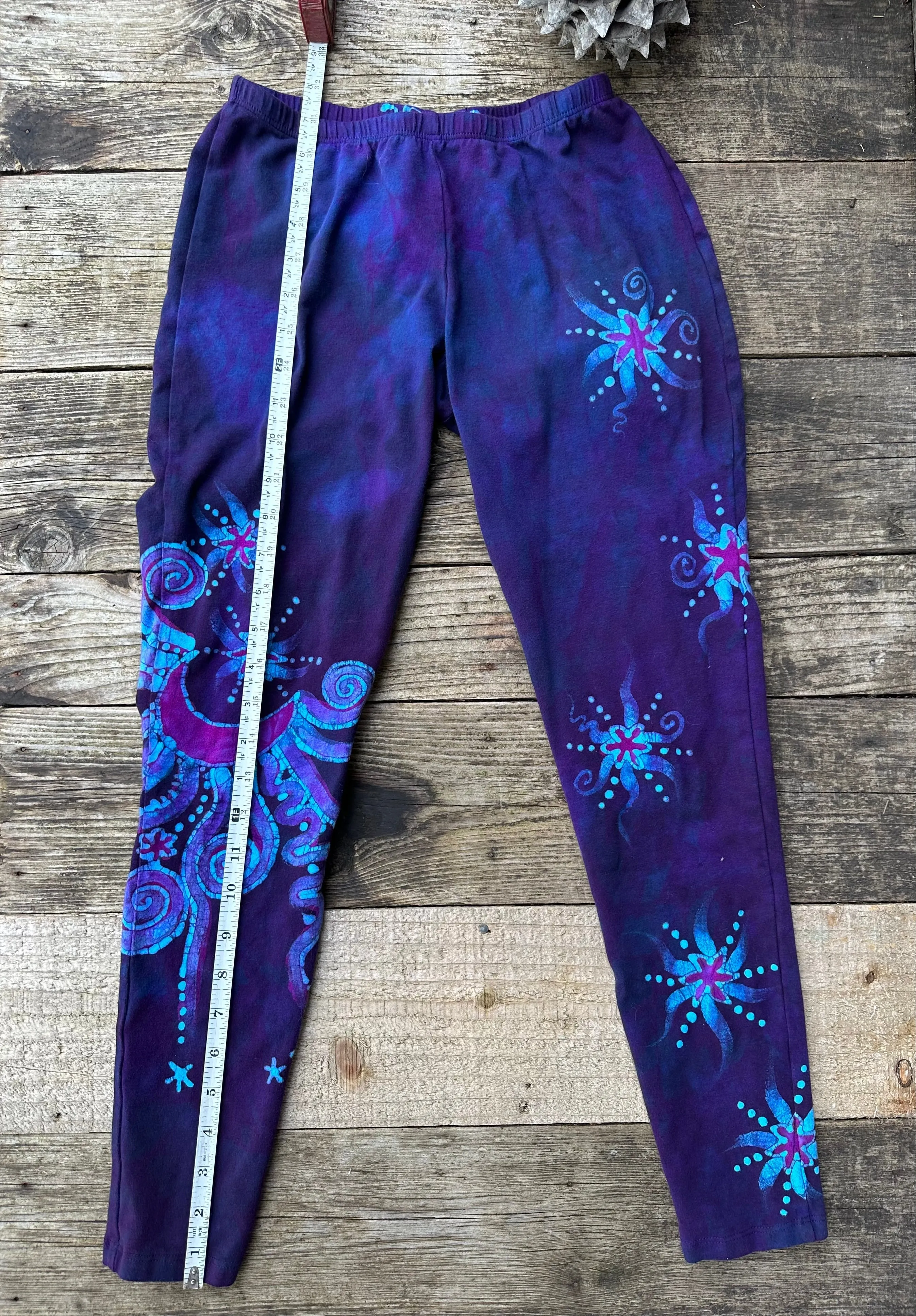 Deep Purple and Turquoise Moon & Star Batik Leggings - Size SMALL