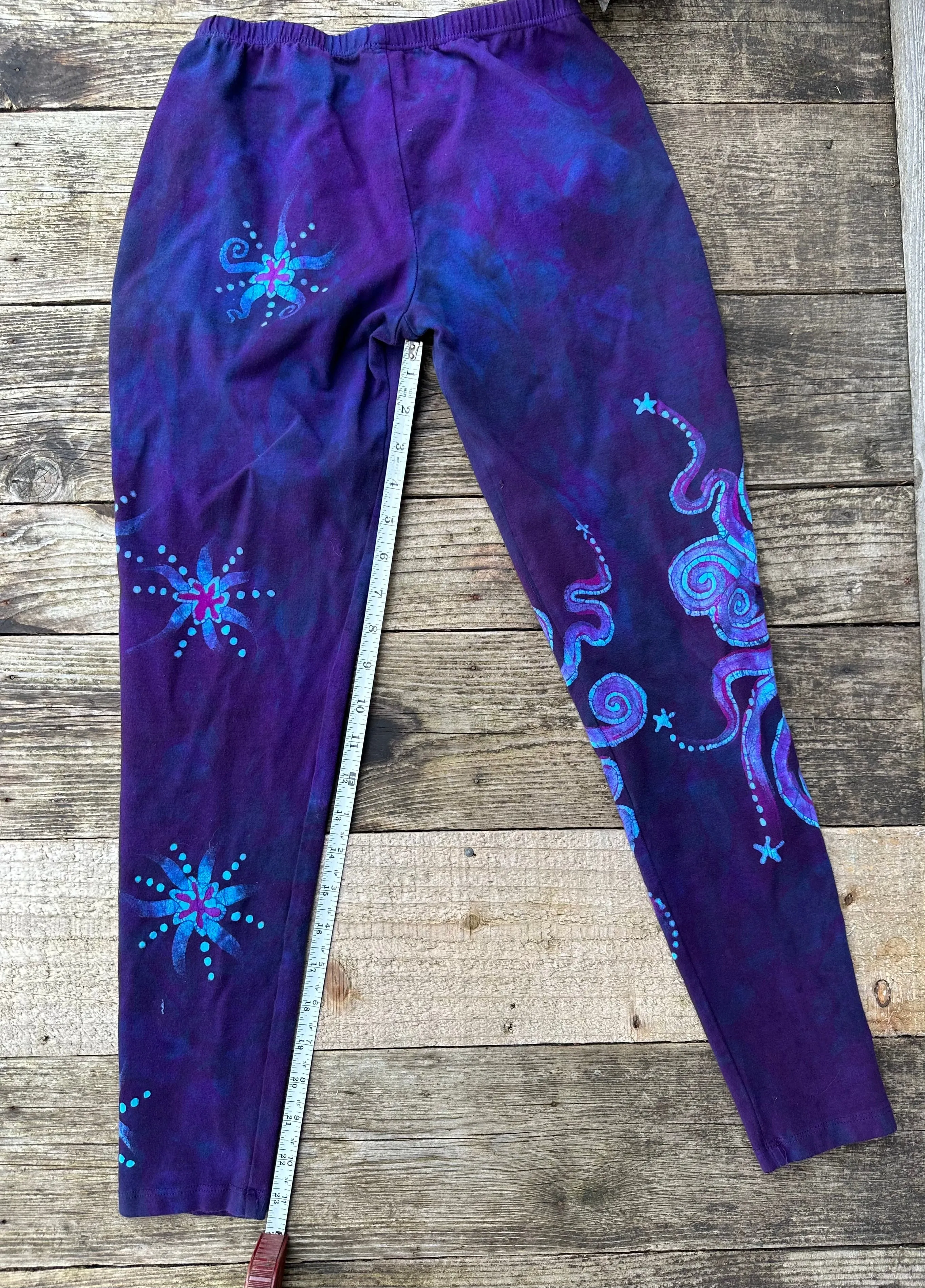 Deep Purple and Turquoise Moon & Star Batik Leggings - Size SMALL