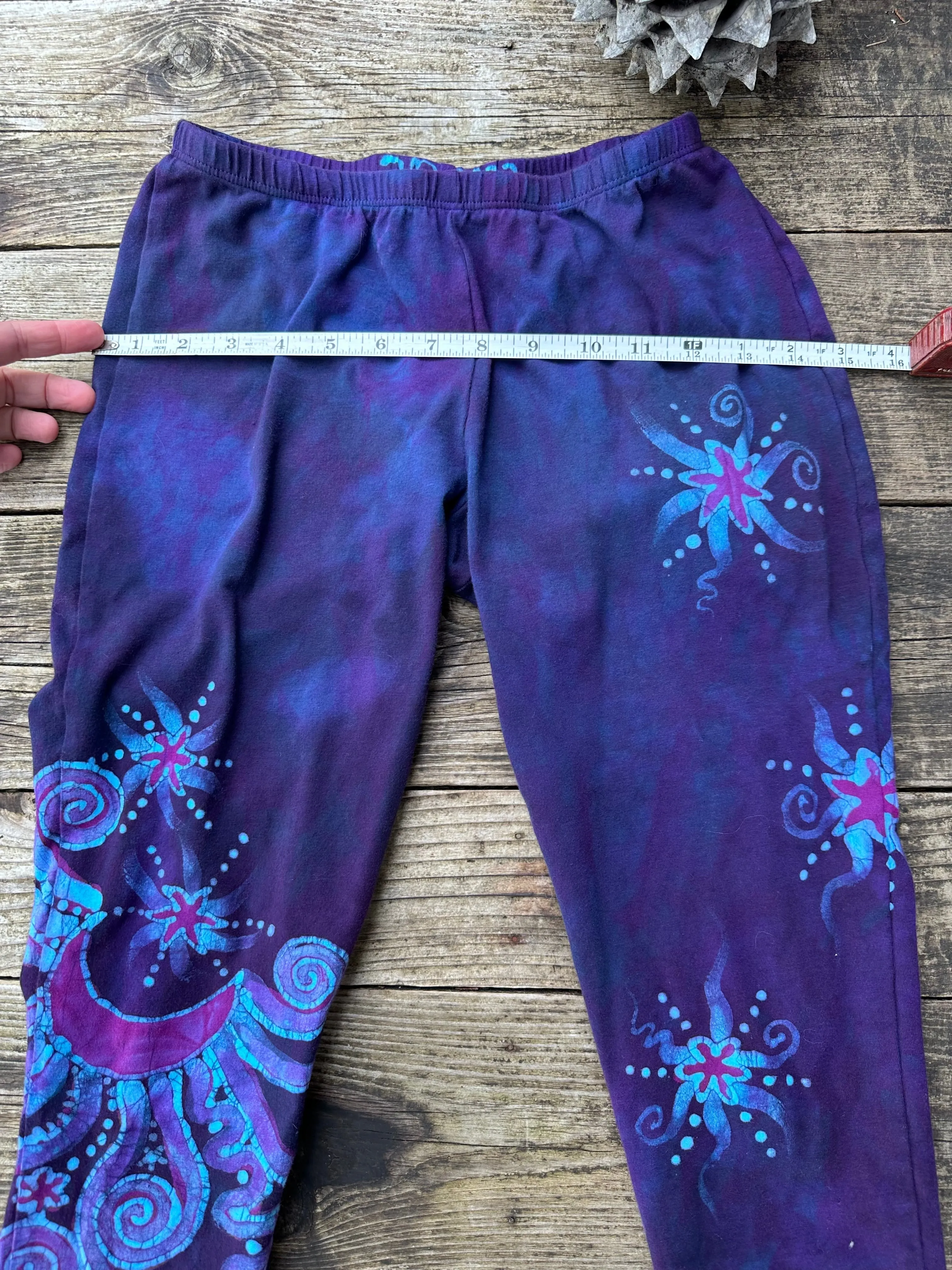 Deep Purple and Turquoise Moon & Star Batik Leggings - Size SMALL