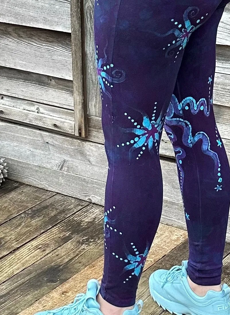 Deep Purple and Turquoise Moon & Star Batik Leggings - Size SMALL