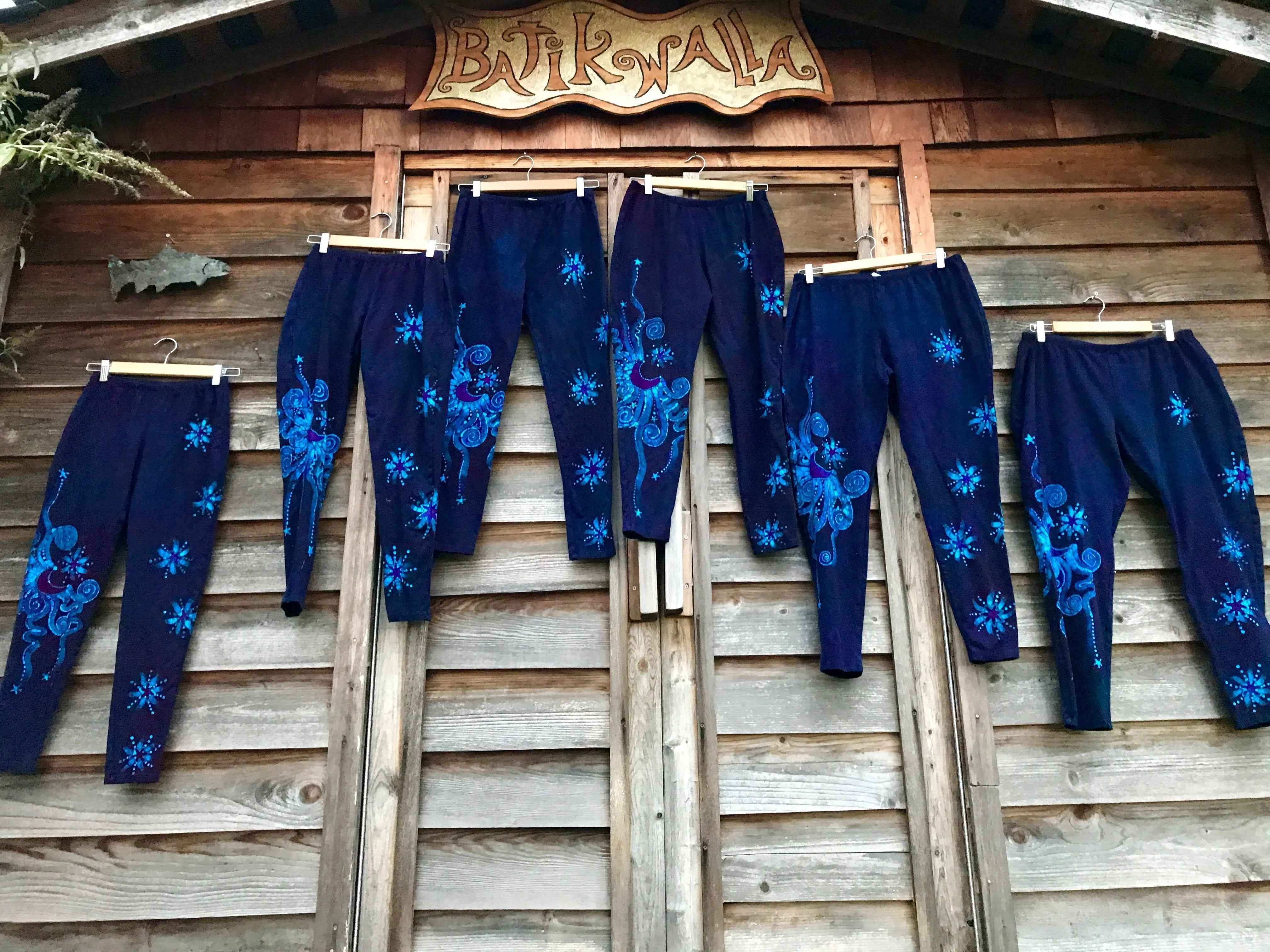 Deep Purple and Turquoise Moon and Star Batik Leggings - Size MEDIUM
