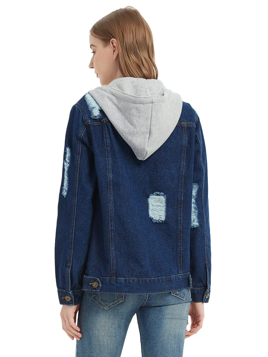 Detachable Hoodie Denim Distressed Jean Jacket